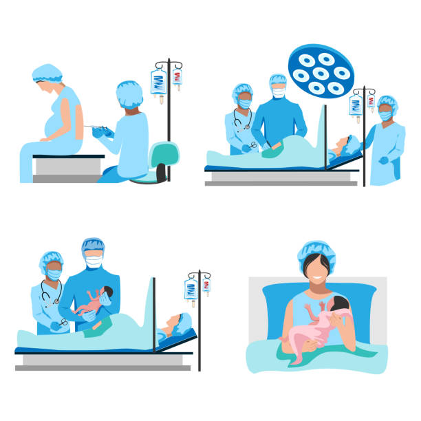 ilustrações de stock, clip art, desenhos animados e ícones de cesarean section set - cesarean