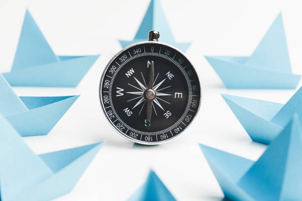 istock Blue Paper Boats With Compass 1285608485
