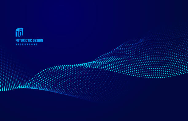暗い背景上の青いデザイン要素の抽象的なドット粒子。技術未来的な概念。ベクトルの図 - テクノロジー点のイラスト素材／クリップアート素材／マンガ素材／アイコン素材