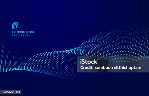 istock Abstract dot particle of blue design element on dark background. Technology futuristic concept. Vector illustration 1285608503