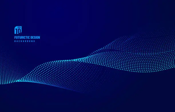 Vector illustration of Abstract dot particle of blue design element on dark background. Technology futuristic concept. Vector illustration