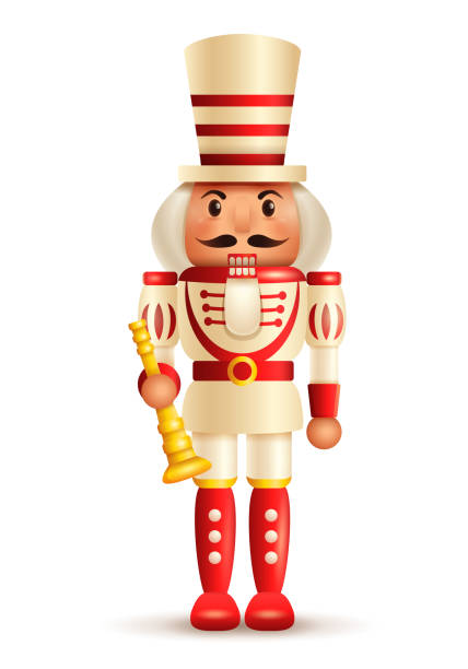 Christmas nutcracker with horn Christmas nutcracker soldier with horn. Antique traditional figurine doll. antique french horn pic stock illustrations