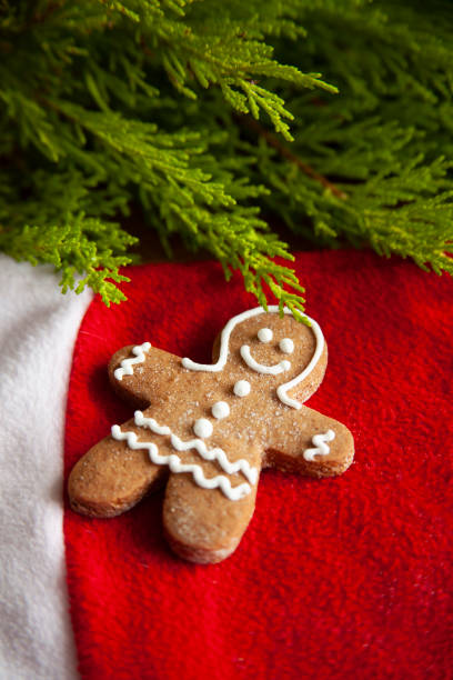 istock Gingerbread cookies for Christmas onred fabric background. 1285610990