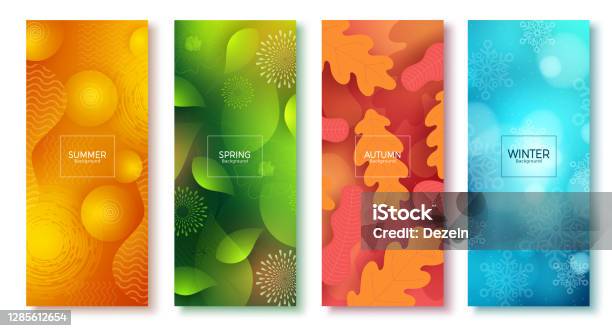 Season Abstract Vector Poster Set Seasonal Colorful Background Like Summer Spring Autumn And Winter - Arte vetorial de stock e mais imagens de Quatro Estações