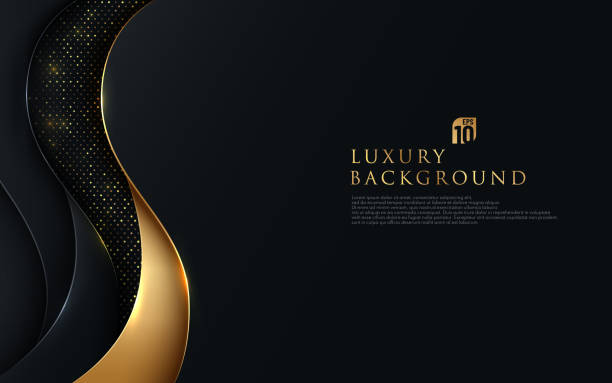 Abstract Wavy Overlapping On Black Background With Glitter And Golden Lines  Glowing Dots Golden Combinations Luxury And Elegant Design Vector  Illustration Stock Illustration - Download Image Now - iStock