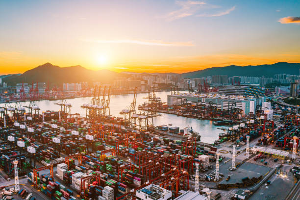 istock Container Cargo freight ship Terminal in Hong kong, China 1285612811