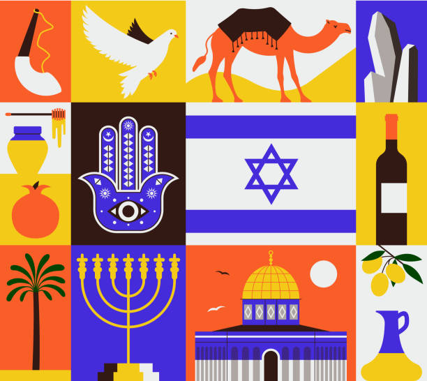 illustrations, cliparts, dessins animés et icônes de ensemble d’icônes d’illustration vectorielle d’israël. - jerusalem judaism david tower