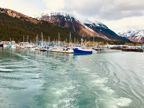 Leaving Small Boat Harbor in Seward Alaska by a day cruise tour to visit Kenai Fjords National Park in South of Alaska