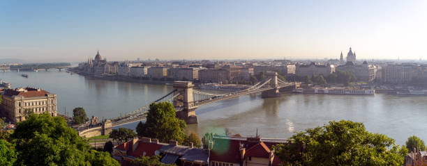 istock Budapest cityscape with Chain Bridge in front over Danube river and Parliament Building in the background 1285617576