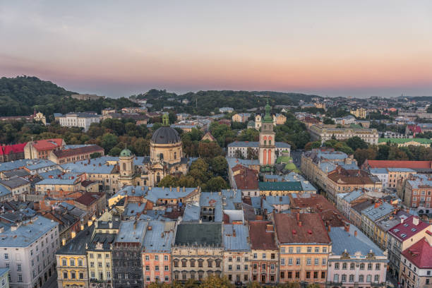 istock Lviv Cityscape and Sunset Light. Lviv Old Town. 1285620742