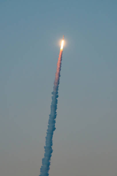 ULA Atlas V Rocket Launch at Twilight stock photo