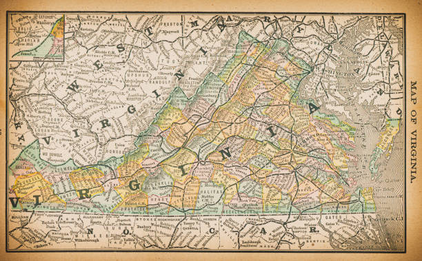 ilustraciones, imágenes clip art, dibujos animados e iconos de stock de mapa de virginia del siglo xix - blue ridge mountains mountain mountain range appalachian mountains