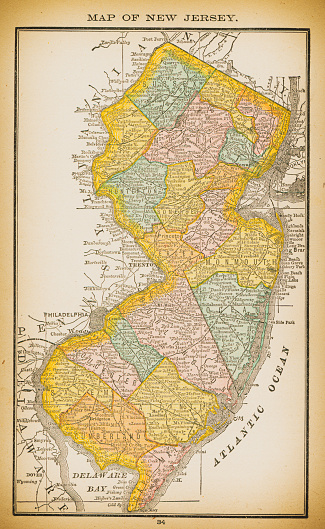 19th century map of New Jersey. Published in New Dollar Atlas of the United States and Dominion of Canada. (Rand McNally & Co's, Chicago, 1884).