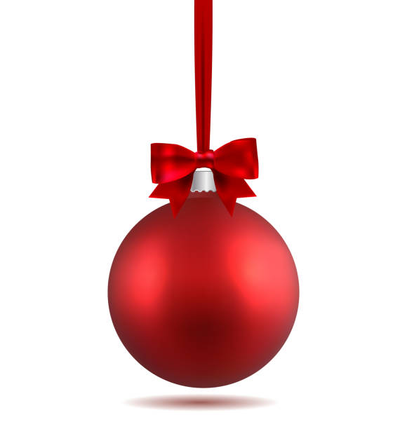 istock Red Christmas ball with ribbon and a bow, isolated on white background. Template of matt realistic Christmas ball. Stocking element christmas decorations. Isolated object. Vector. 1285624831