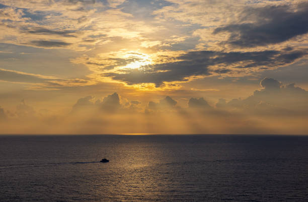 Sea sunset Colorful nature sea sky and ship