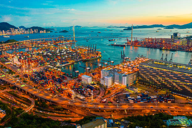 istock Container Cargo freight ship Terminal in Hong kong, China 1285630975