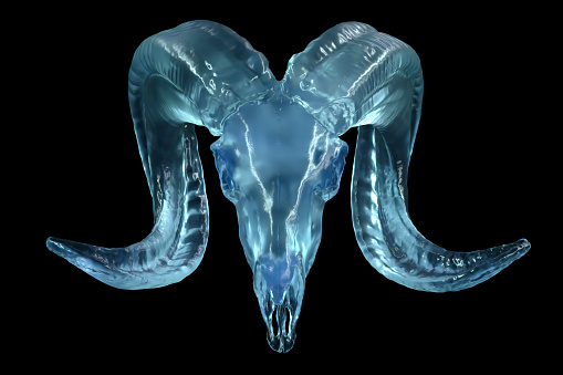 3D render of blue cristal Cat Skull isolated on black