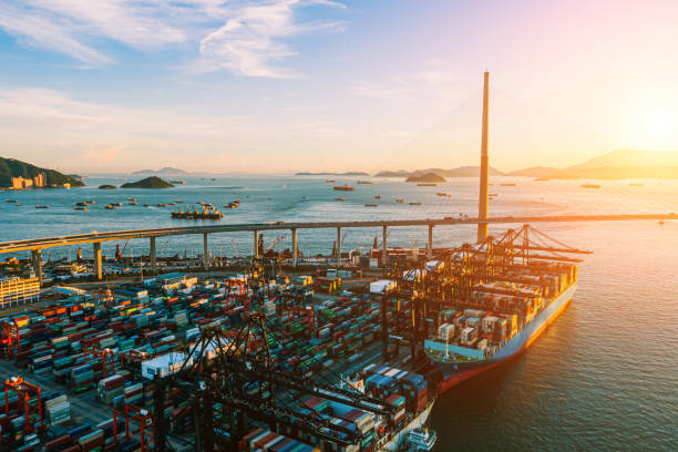istock Container Cargo freight ship Terminal in Hong kong, China 1285631452