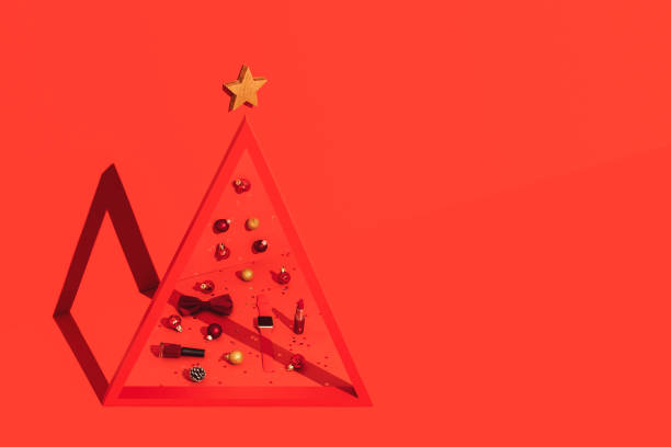 赤い背景に概念的なクリスマスツリー