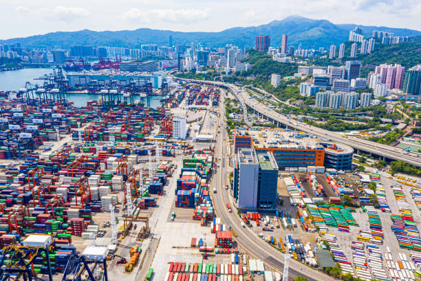 istock Container Cargo freight ship Terminal in Hong kong, China 1285633832