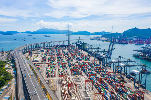 istock Container Cargo freight ship Terminal in Hong kong, China 1285633845