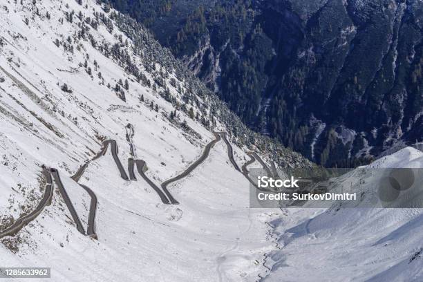Part Of The Stelvio Pass Road South Tyrol Italy Stock Photo - Download Image Now - Snow, Stelvio, Bormio