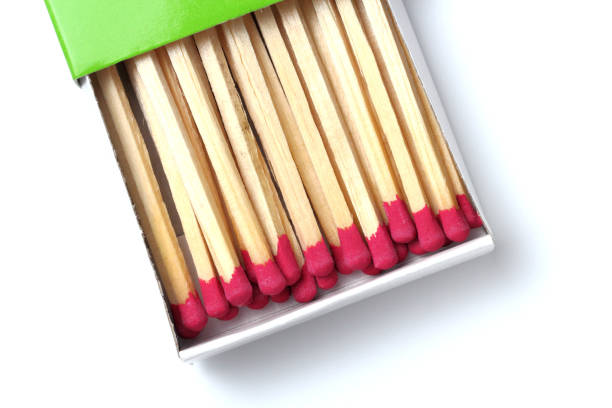 istock Matches with red heads in box, close-up on a white background, copy space, isolate. 1285634877