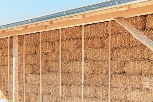 istock Straw house wall. Eco friendly home 1285635087