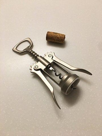 corkscrew, wine cork, kitchen utensil, studio shot, white background