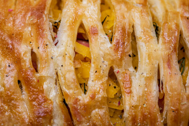 Puff pastry with vegetables and meat.