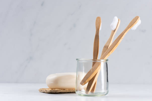 Plastic free and eco-friendly hygienic products Group of eco-friendly and plastic free hygienic products. wooden and other natural material products for sustainable lifestyle zero photos stock pictures, royalty-free photos & images