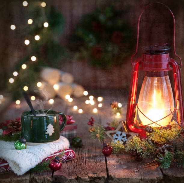 istock Christmas Vintage Lantern on Old Wood Background 1285639715