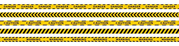 Vector illustration of Warning stripes set. Danger tapes. Yellow stripes border. Caution tape. Do not cross.