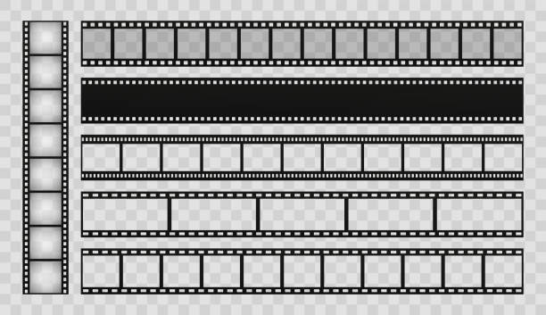 Film strip set. Blank stripes cinema on transparent background. Vector templates. Film strip set. Blank stripes cinema on transparent background. Vector templates. spool photos stock illustrations
