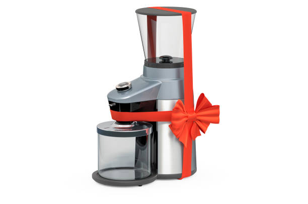 istock Electric coffee grinder with ribbon and bow, gift concept. 3D rendering isolated on white background 1285640911