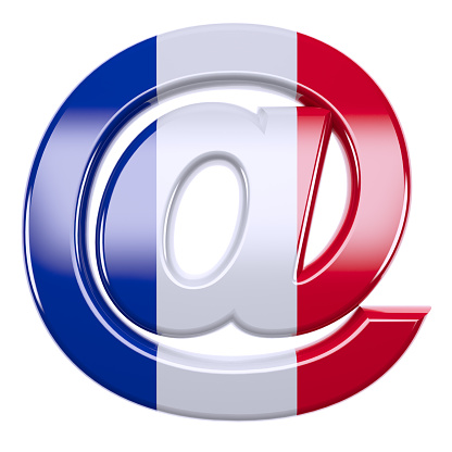 French flag email sign - 3d France symbol isolated on white background. This alphabet is perfect for creative illustrations related but not limited to France, Paris, patriotism...