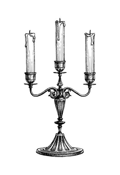 szkic tuszu świec w candelabrum. - equipment extinguishing metallic single object stock illustrations