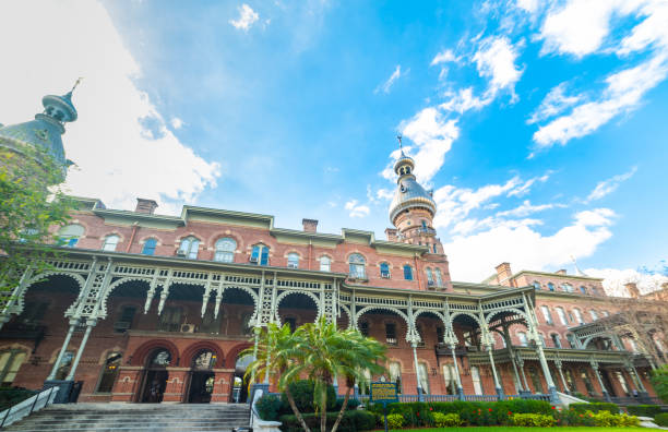 University of Tampa under a blue sky with clouds. Florida, USA