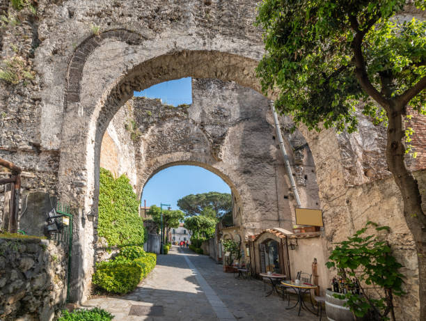 Antique arches in old town Ravello stock photo