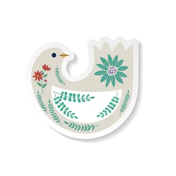 Vector illustration of Christmas Dove Folk Art Sticker Element