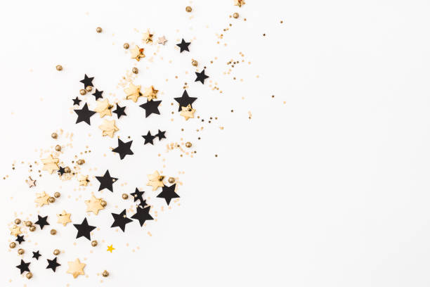 istock Christmas composition. Christmas golden and black decorations on white background. Flat lay, top view 1285648904