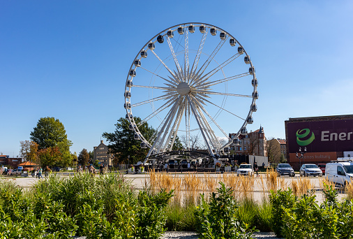 Gdansk, Poland - Sept 9, 2020: Ferris wheel on the Granary Island in Gdansk, Poland