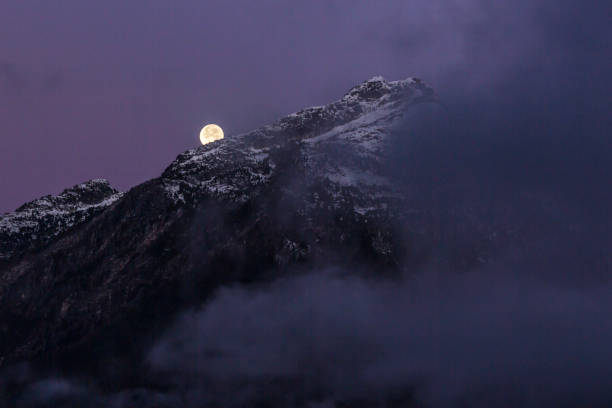Moon Setting in North Cascades National Park stock photo