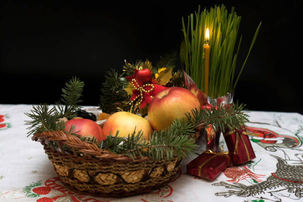 Traditional food on Orthodox Christmas Eve stock photo