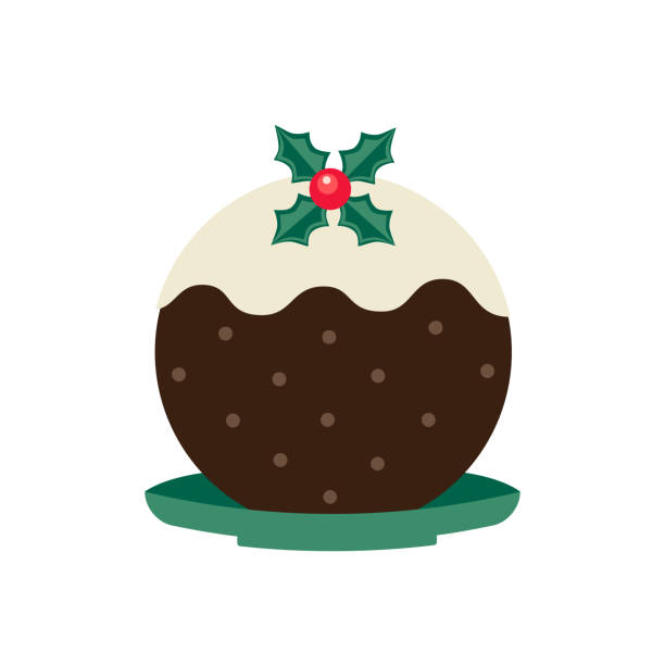 ilustraciones, imágenes clip art, dibujos animados e iconos de stock de icono vectorial tradicional de pudín de ciruela de navidad - tarta de navidad