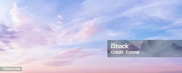 Pastel Colored Romantic Sky Panoramic Stock Photo - Download Image Now - Sky, Cloud - Sky, Blue