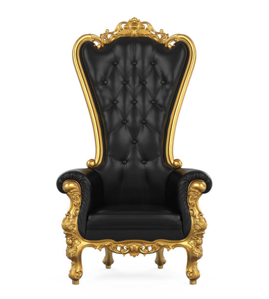 silla del trono negro aislada - king fotografías e imágenes de stock