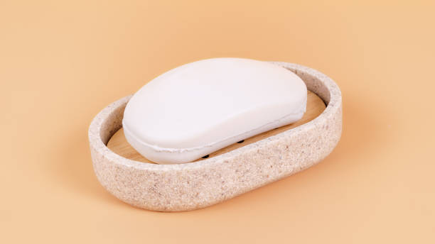 Soap in a soap dish top view isolated with clipping path