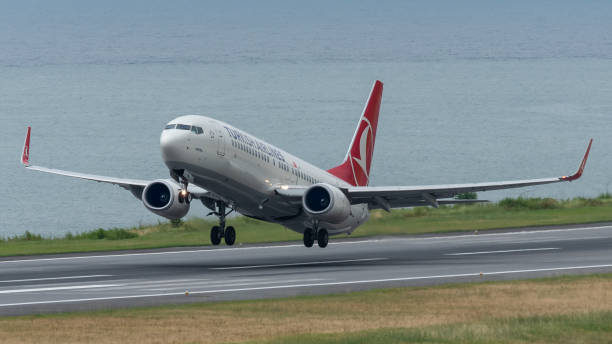 a turkish airlines é a companhia aérea de bandeira da turquia e o principal centro da empresa está em istambul. - boeing airplane cargo airplane commercial airplane - fotografias e filmes do acervo