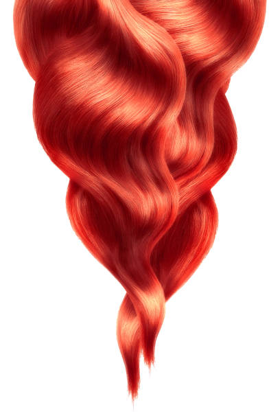 capelli rossi lucidi su sfondo bianco, isolati - human hair curled up hair extension isolated foto e immagini stock